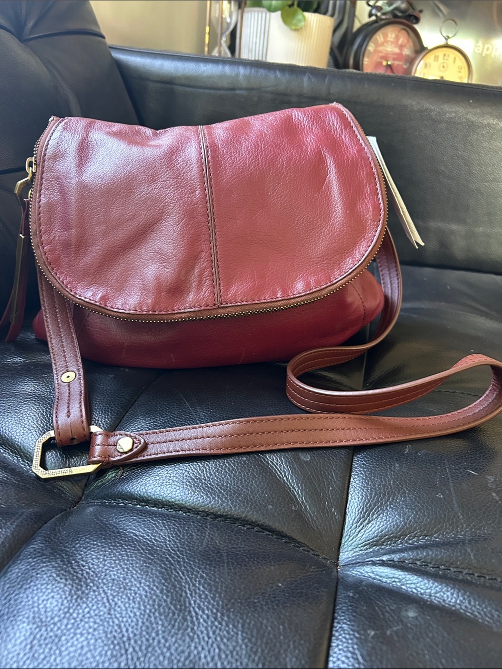Ella Moss Red Leather Crossbody Saddle Bag